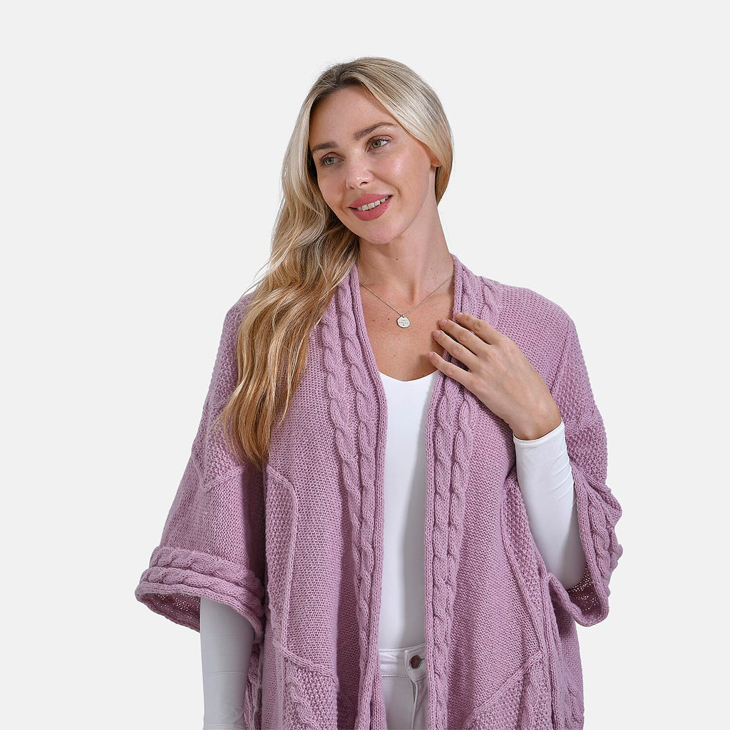 & maisi Women’s Cozy Cable-Knit Open-Front Poncho Cardigan