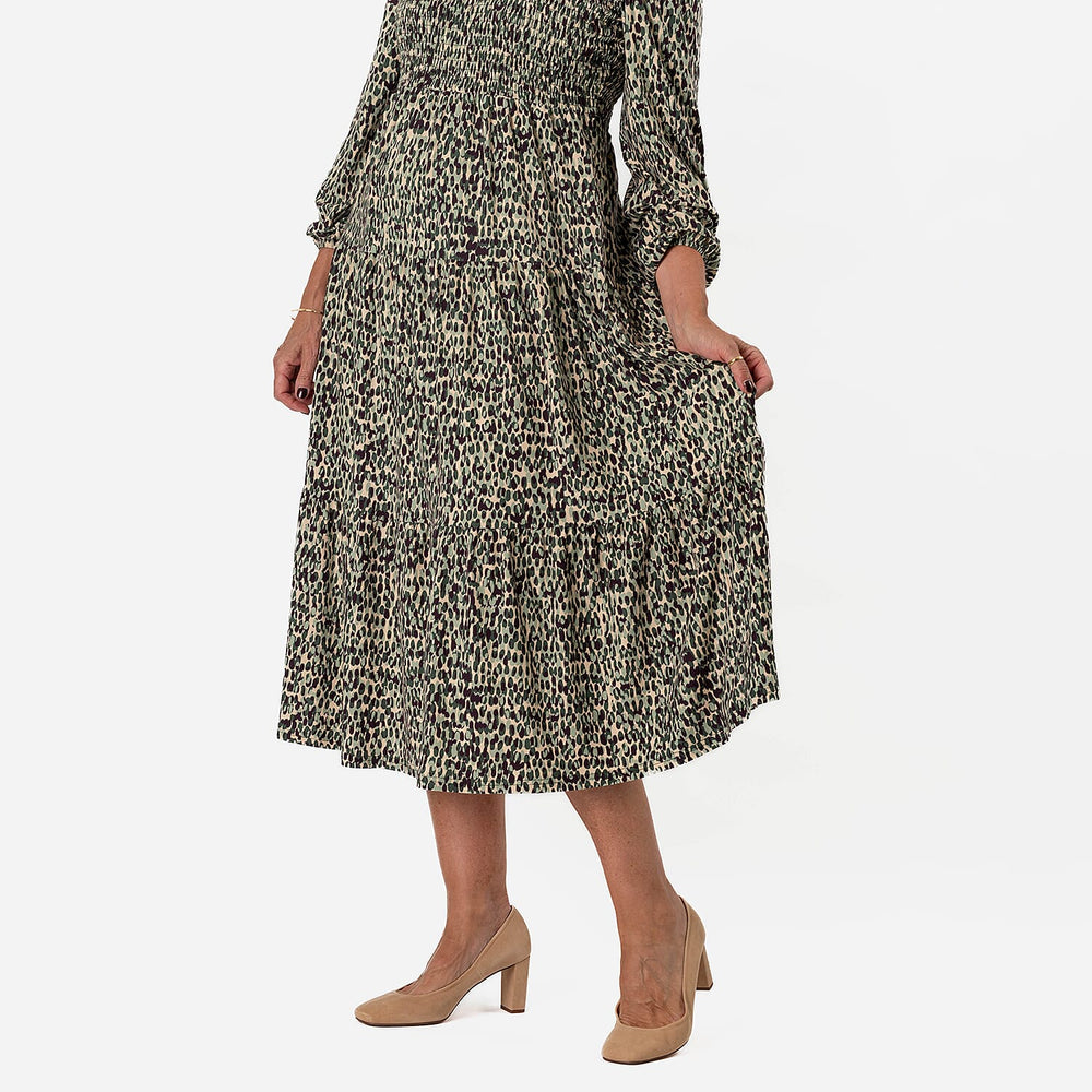 - Maisi Soft Touch Knitted Dotty Print Shirred Dress (Size - L) - Green