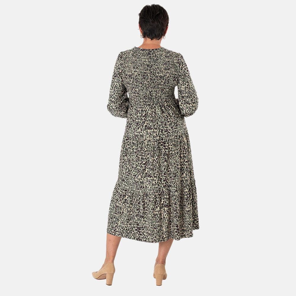 - Maisi Soft Touch Dotty Print Shirred Dress (Size - M) - Green