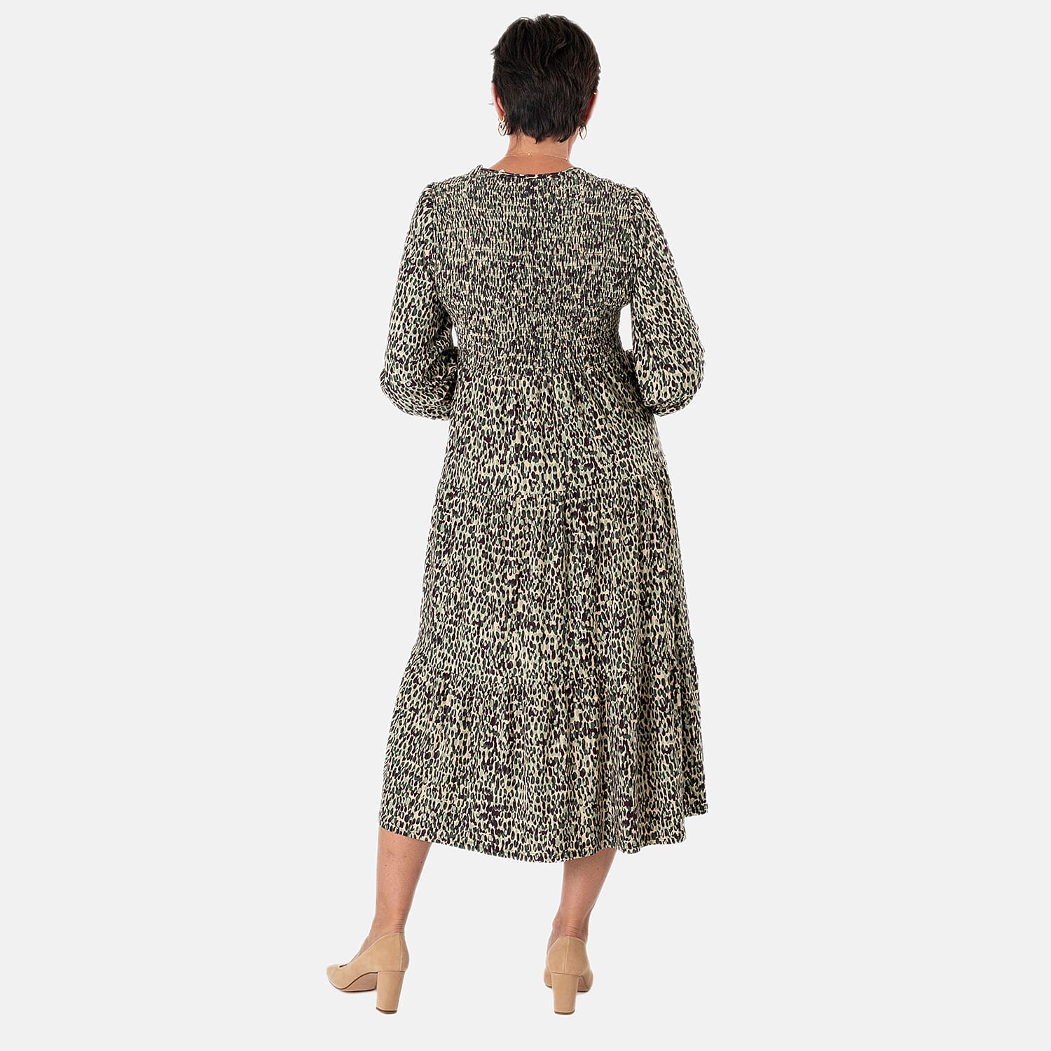 - Maisi Soft Touch Dotty Print Shirred Dress (Size - M) - Green