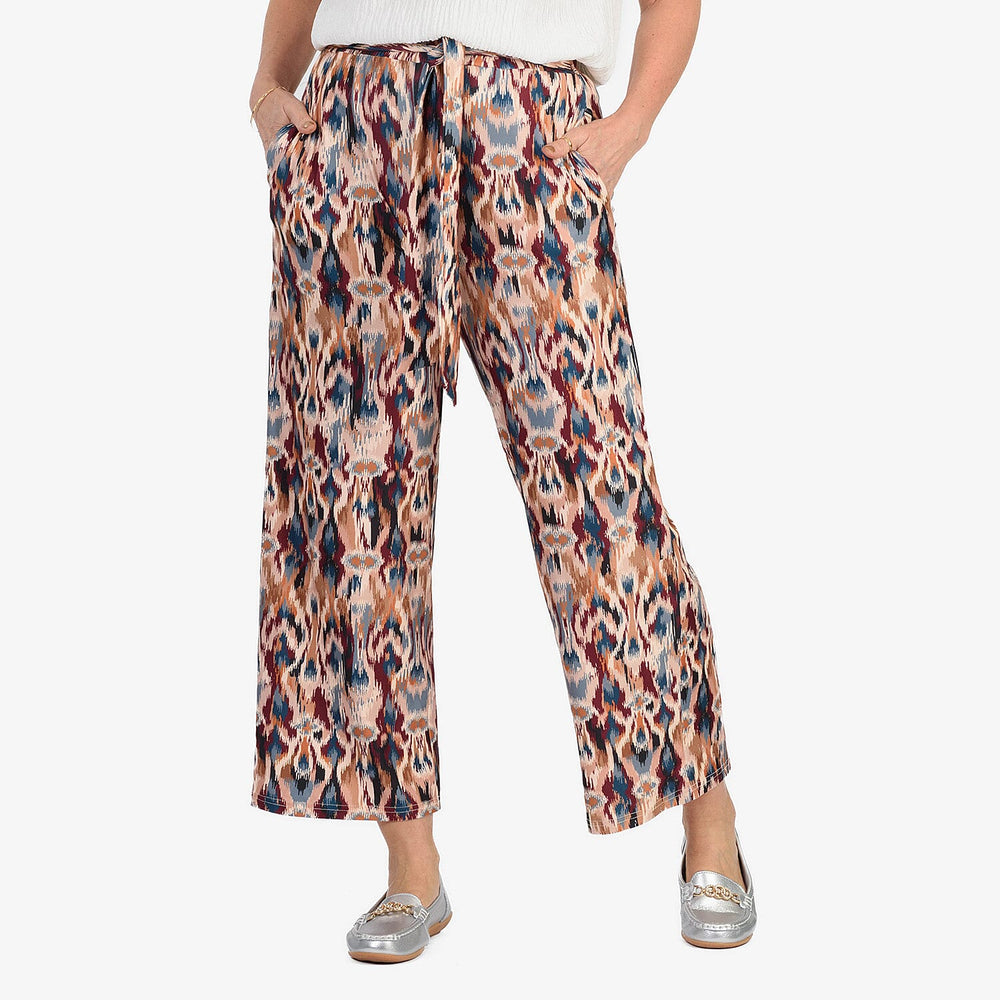 - Maisi Soft Touch Printed Belted Wide Leg Trouser (Size L) - BEIGE
