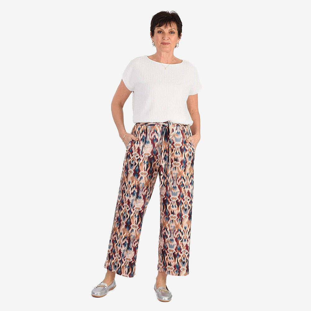 - Maisi Soft Touch Printed Belted Wide Leg Trouser (Size L) - BEIGE