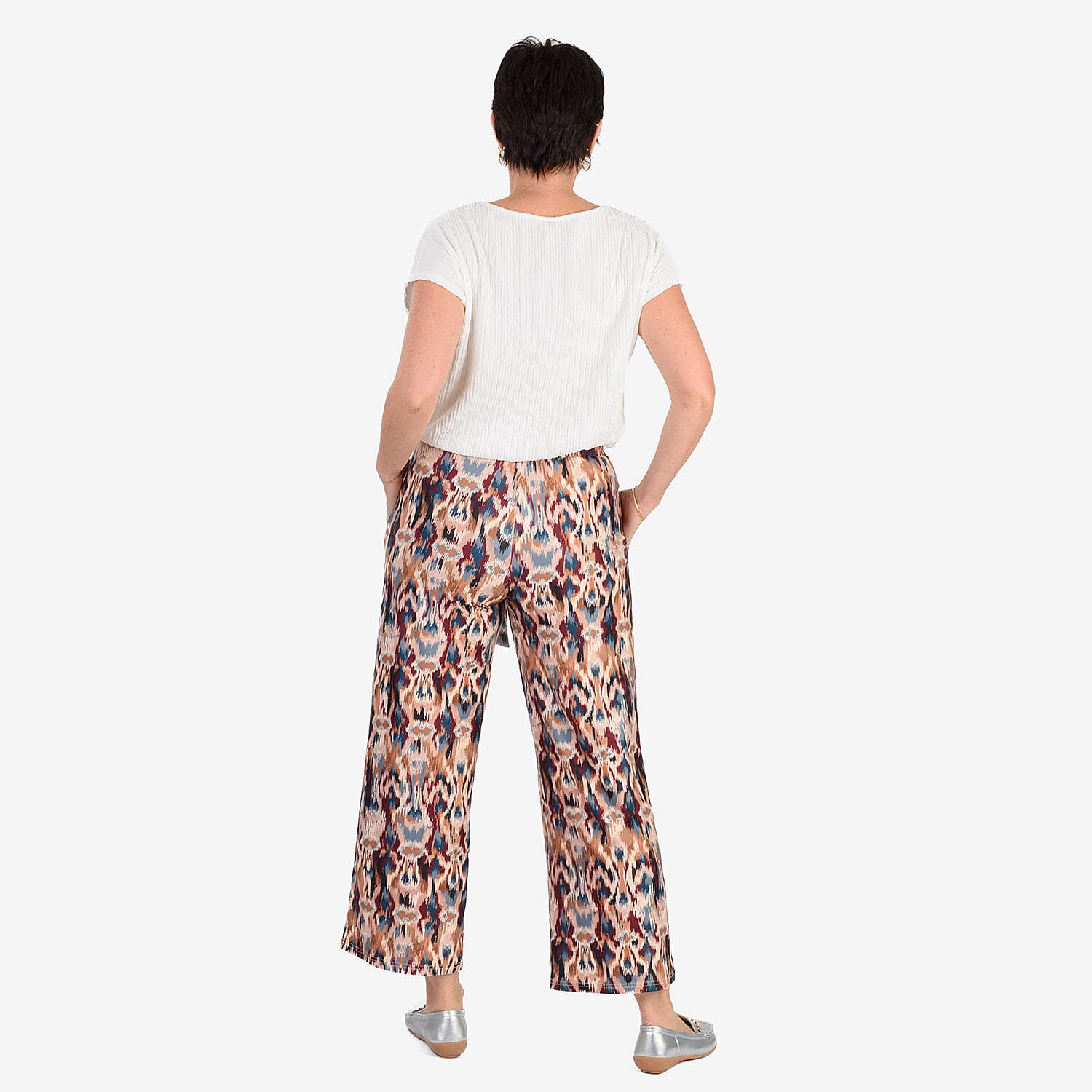 - Maisi Soft Touch Printed Belted Wide Leg Trouser (Size L) - BEIGE