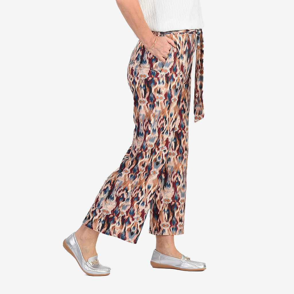 - Maisi Soft Touch Printed Belted Wide Leg Trouser (Size L) - BEIGE