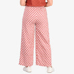 - Maisi Bamboo Linen-feel Wide leg Printed Trousers with Drawstring Waist (Size L) - Red