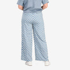 - Maisi Bamboo Linen-feel Wide leg Printed Trousers with Drawstring Waist (Size M) - Blue