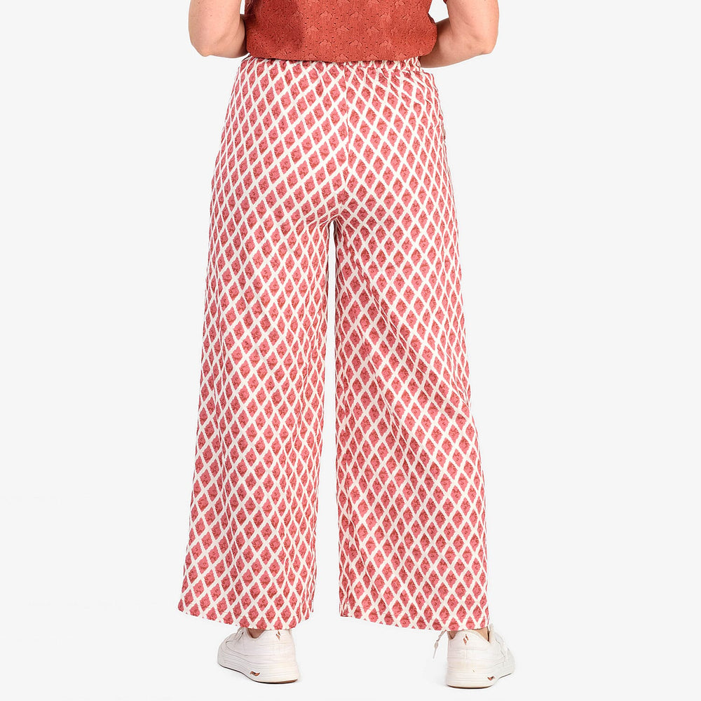 - Maisi Bamboo Linen-feel Wide leg Printed Trousers with Drawstring Waist (Size M) - Red