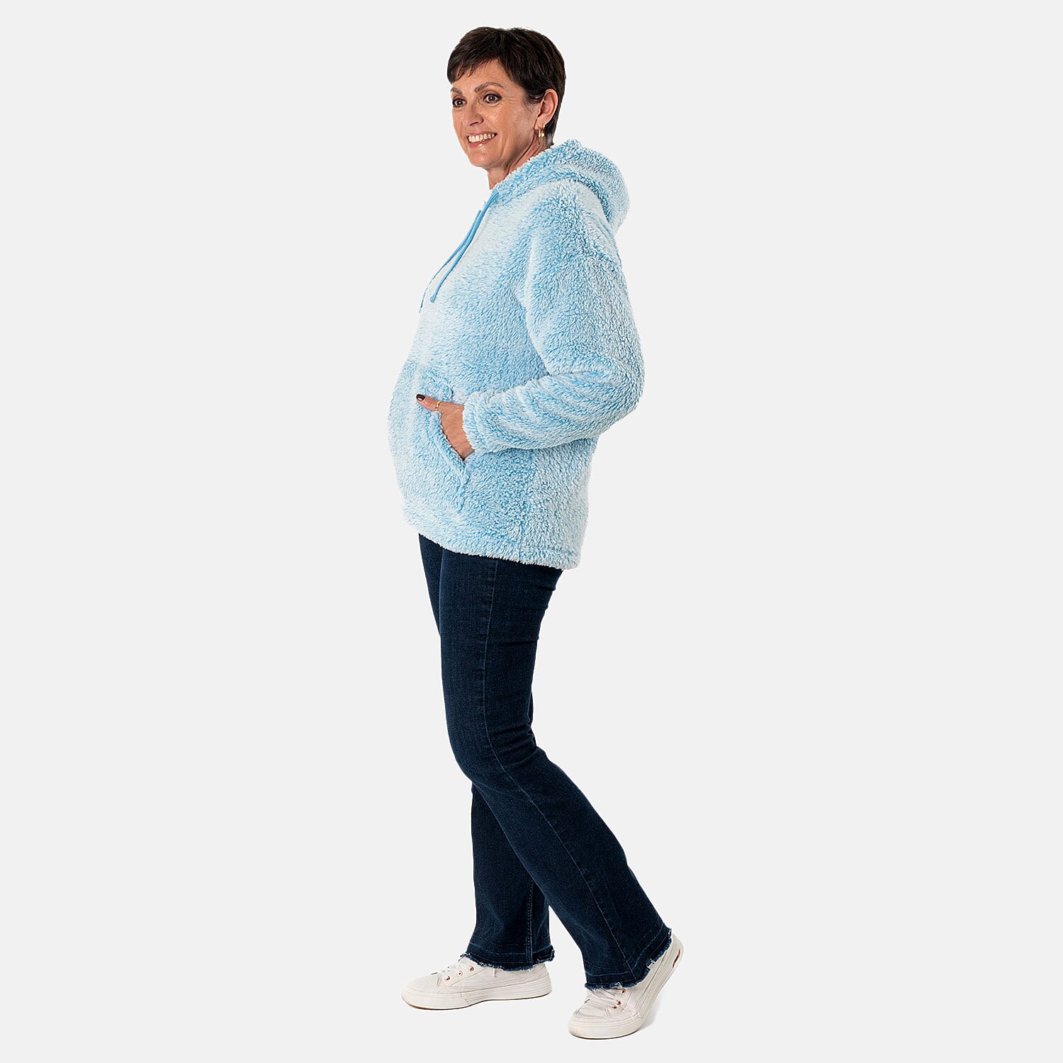 - Maisi Fleece Pullover Hoodie (Size M) - Sky Blue