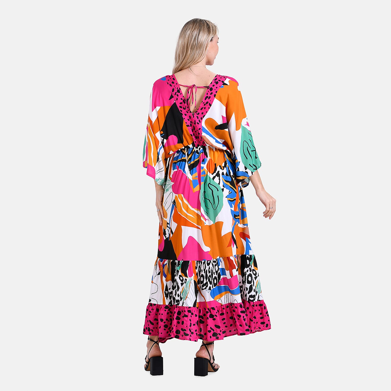 - Maisi Bohemian Red Rose - Leopard Mixed Print V-Neck Maxi Dress (One Size) - Multicolor