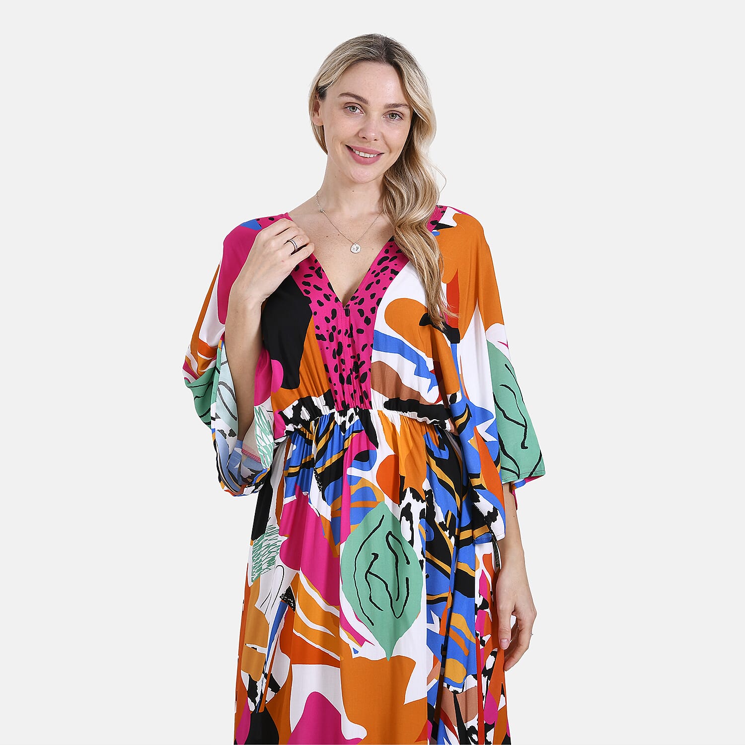 - Maisi Bohemian Red Rose - Leopard Mixed Print V-Neck Maxi Dress (One Size) - Multicolor