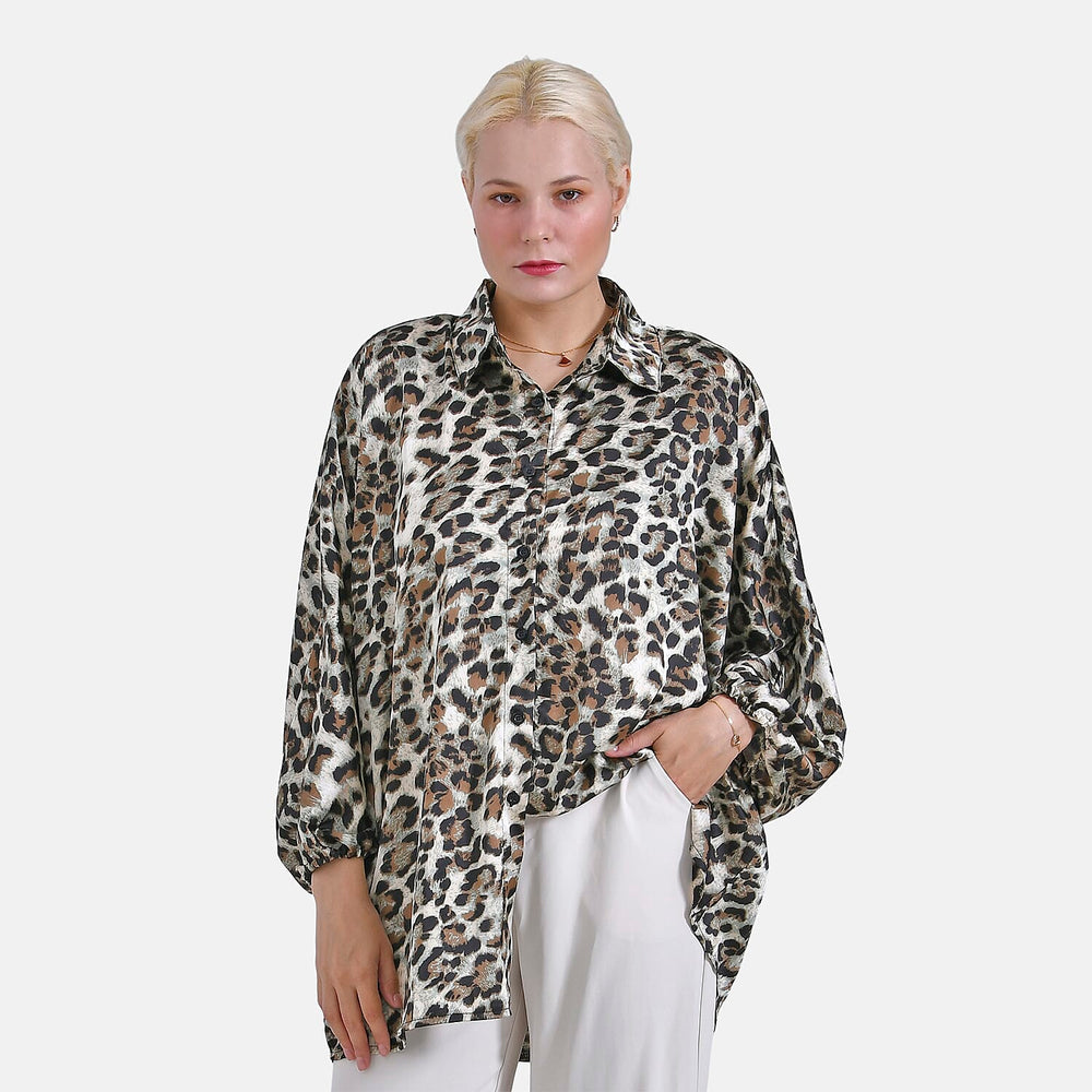 - Maisi Leopard Print Oversized Shirt (Size S-M) - Black