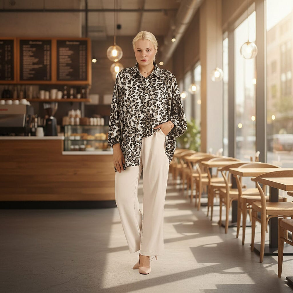 - Maisi Leopard Print Oversized Shirt (Size S-M) - Black