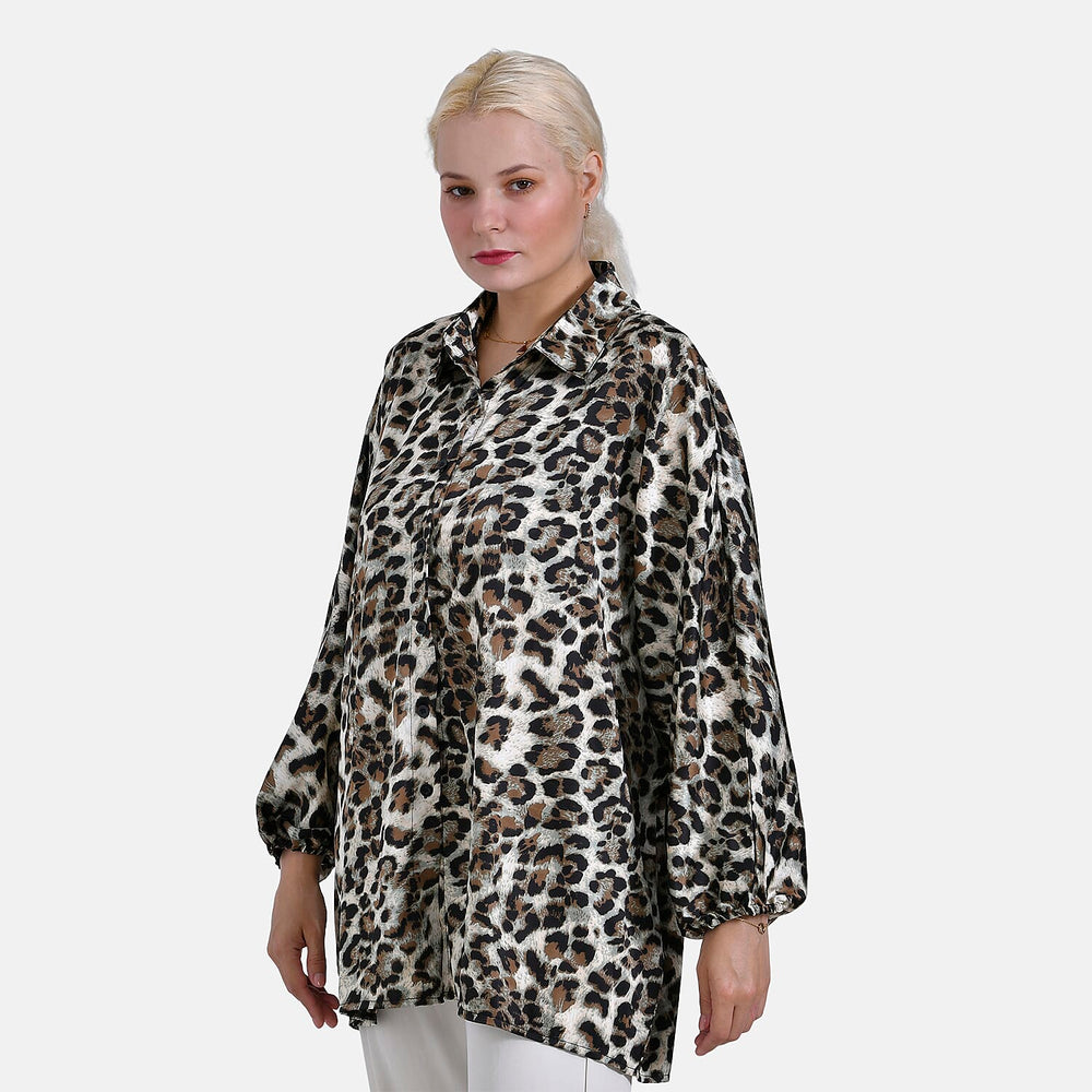 - Maisi Leopard Print Oversized Shirt (Size S-M) - Black