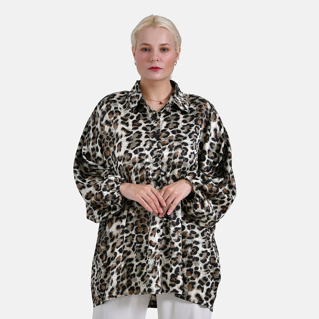 - Maisi Leopard Print Oversized Shirt (Size L-XL) - Black