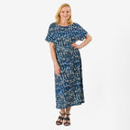 - Maisi Belted Printed Midi Dress (Size L) - Blue