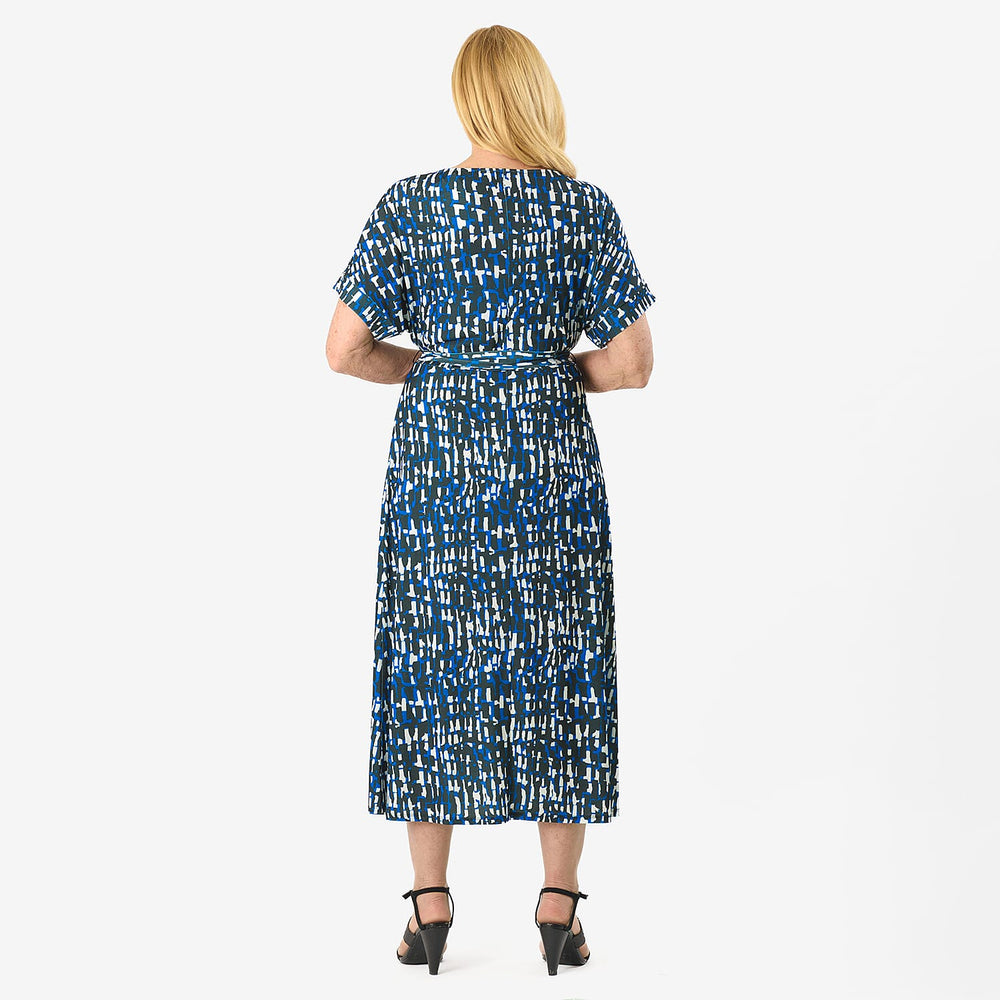 - Maisi Belted Printed Midi Dress (Size L) - Blue