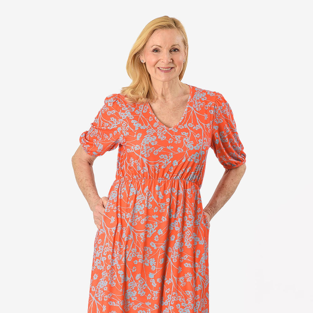 - Maisi Floral Printed Midi Dress (Size L) - Red
