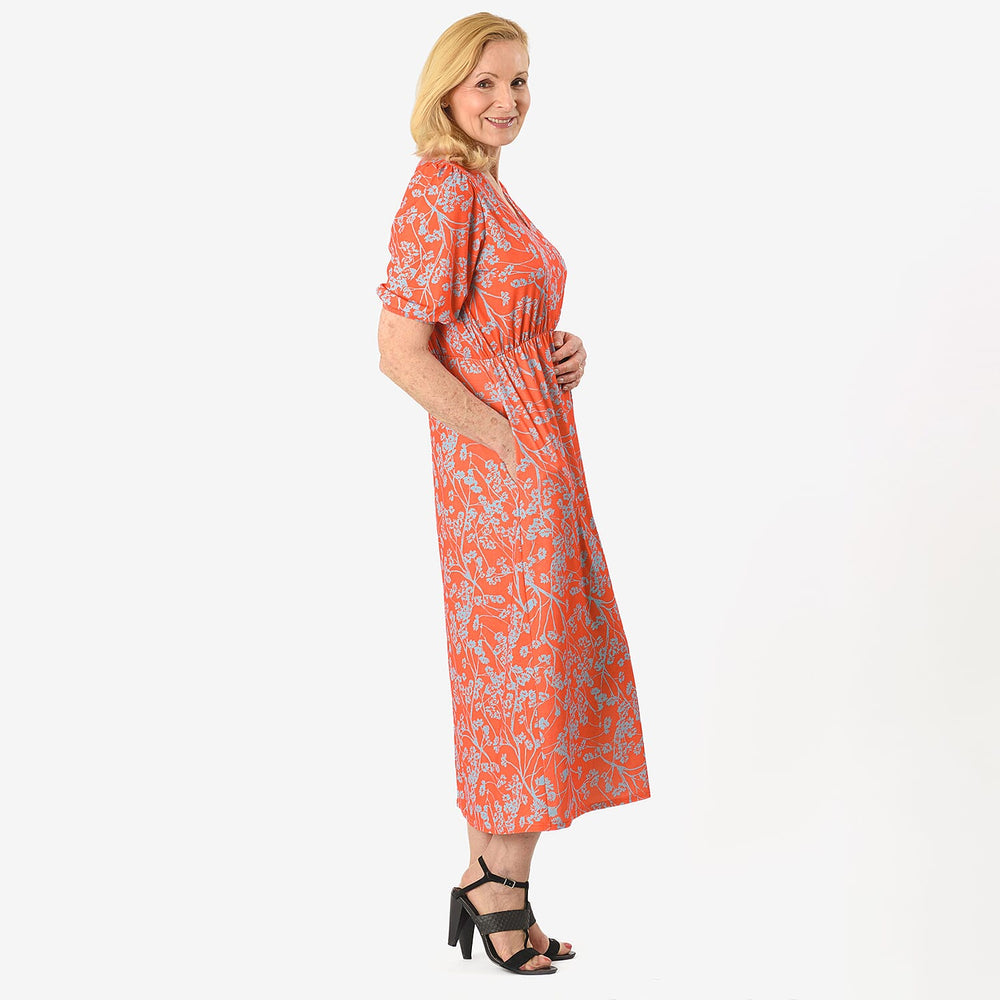 - Maisi Floral Printed Midi Dress (Size L) - Red