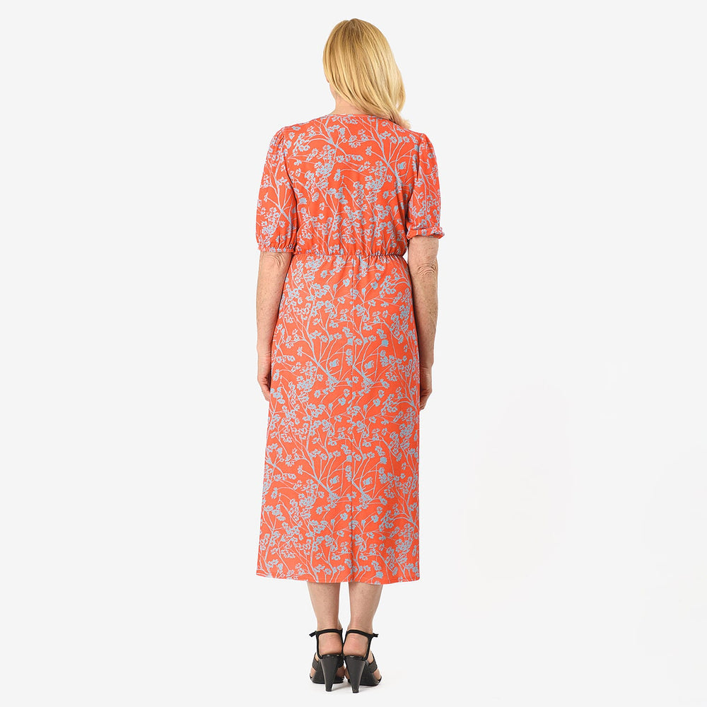- Maisi Floral Printed Midi Dress (Size L) - Red