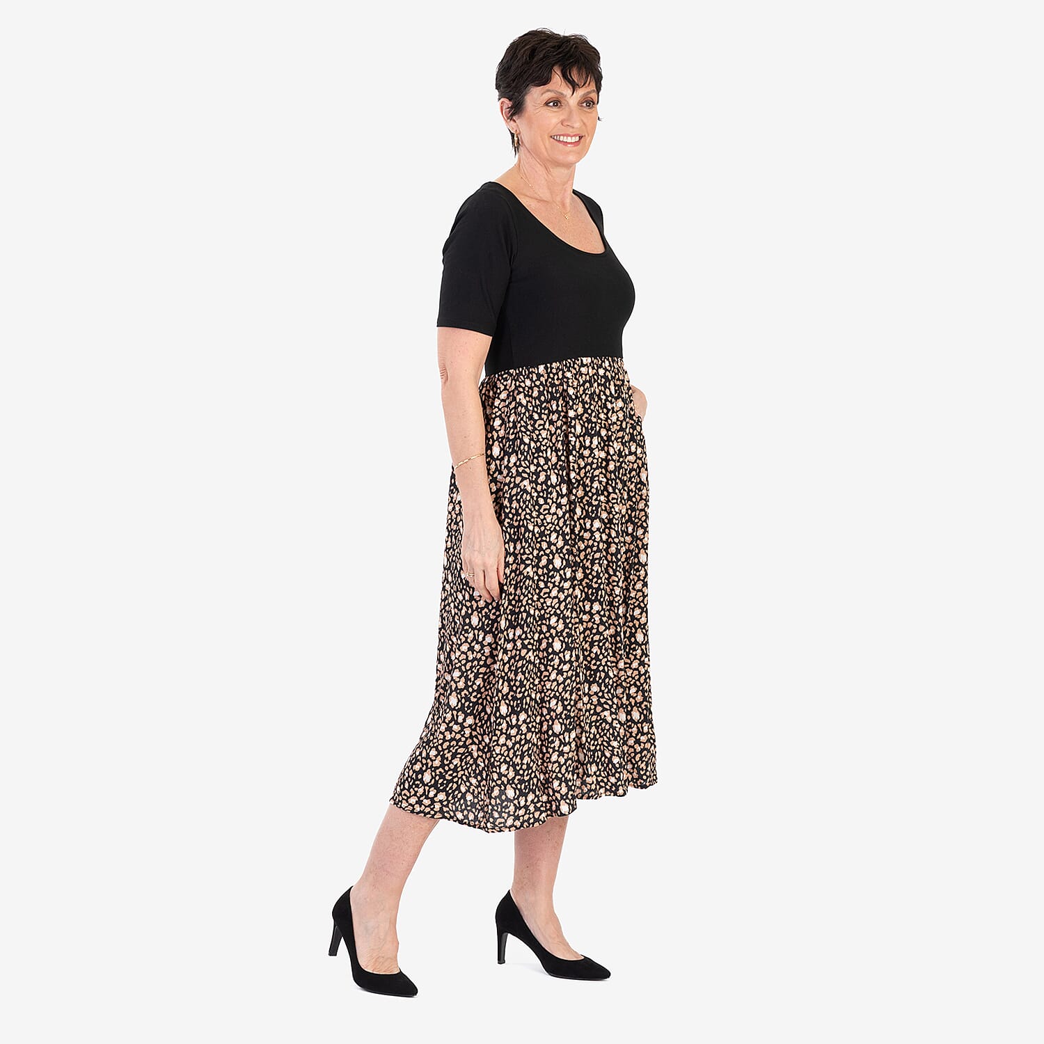 - Maisi 2-in-1 Printed Midi Dress (Size M) - Brown