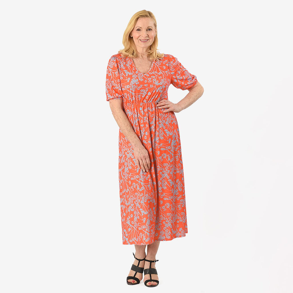 - Maisi Floral Printed Midi Dress (Size XXL) - Red