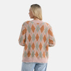 - Maisi Knitted Argyle Cozy Cardigan (One Size 8 to 20) - Pink - Green