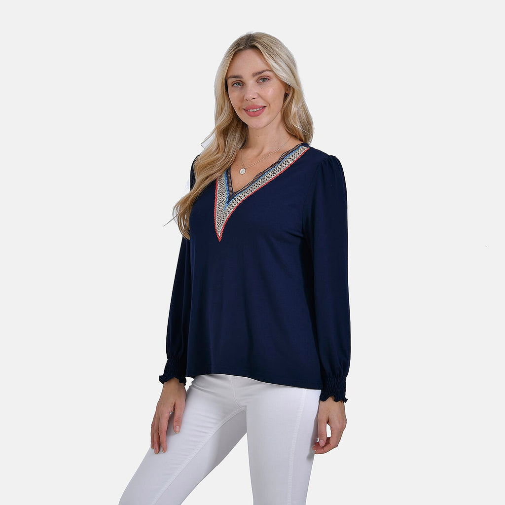 - Maisi V-Neck Lace Blouse (Size L) - Blue