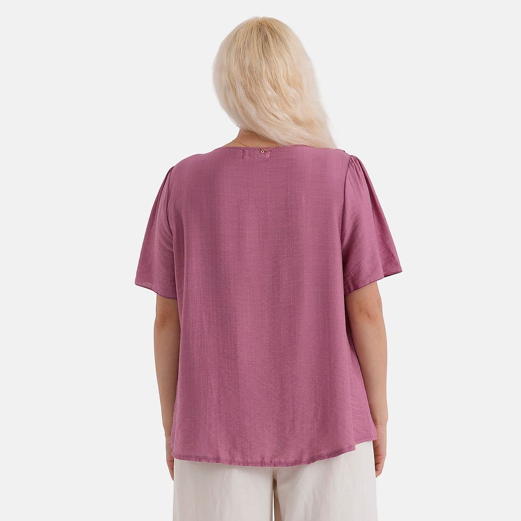- Maisi Ruffled Collar Short Sleeve Blouse (Size - L) - Light Maroon