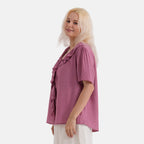 - Maisi Ruffled Collar Short Sleeve Blouse (Size - L) - Light Maroon