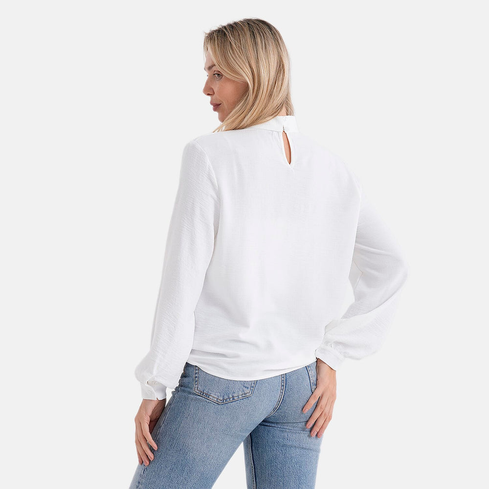- Maisi Elegant Keyhole Neckline Long-Sleeved Top (Size M, Fit 12 To 14) - White