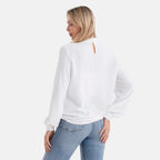- Maisi Elegant Keyhole Neckline Long-Sleeved Top (Size M, Fit 12 To 14) - White