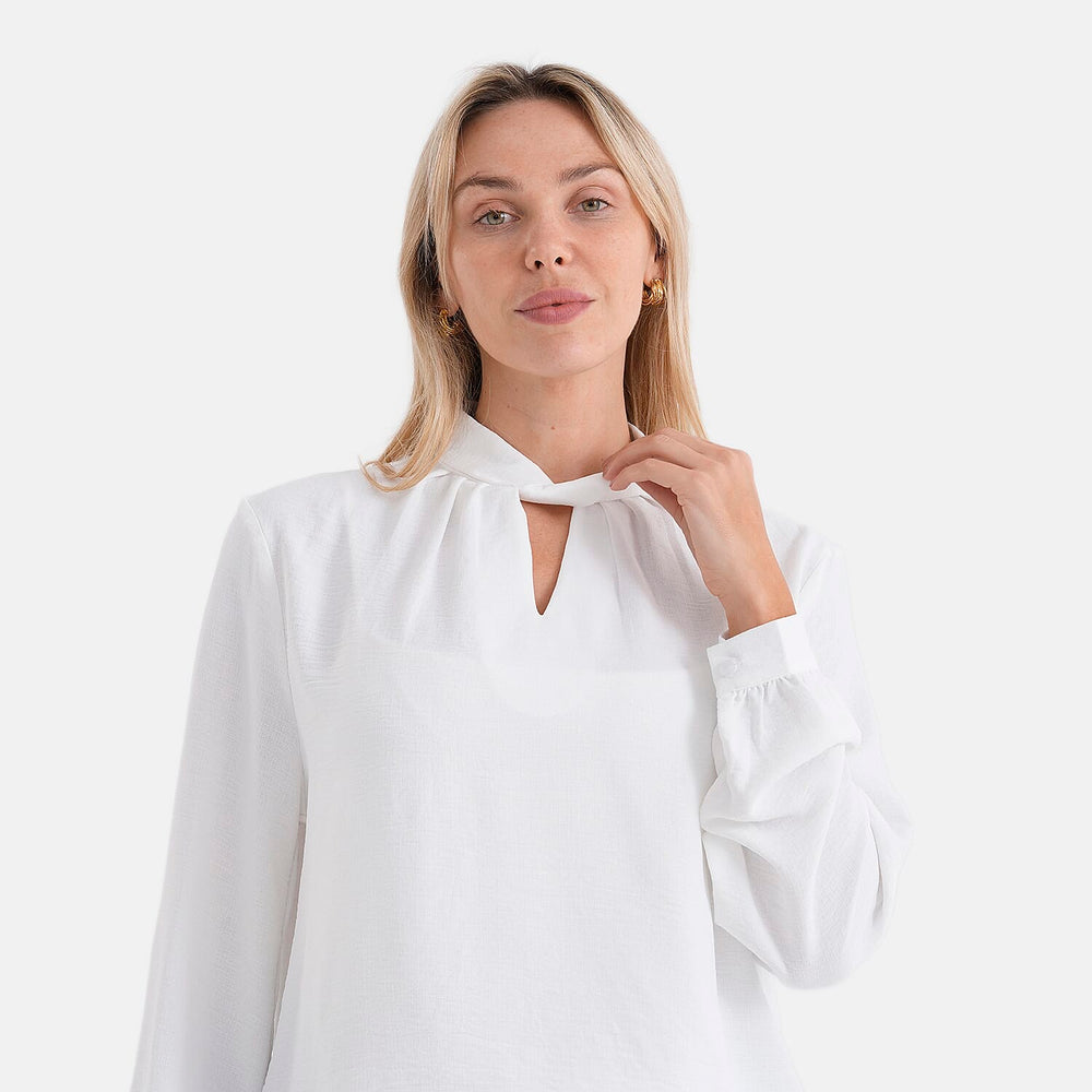 - Maisi Elegant Keyhole Neckline Long-Sleeved Top (Size M, Fit 12 To 14) - White