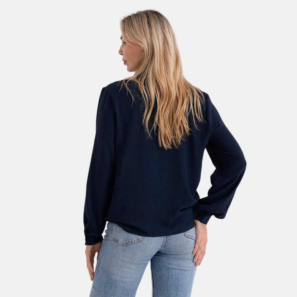 - Maisi Elegant Keyhole Neckline Long-Sleeved Top (Size M, Fit 12 To 14) - Blue