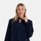 - Maisi Elegant Keyhole Neckline Long-Sleeved Top (Size M, Fit 12 To 14) - Blue