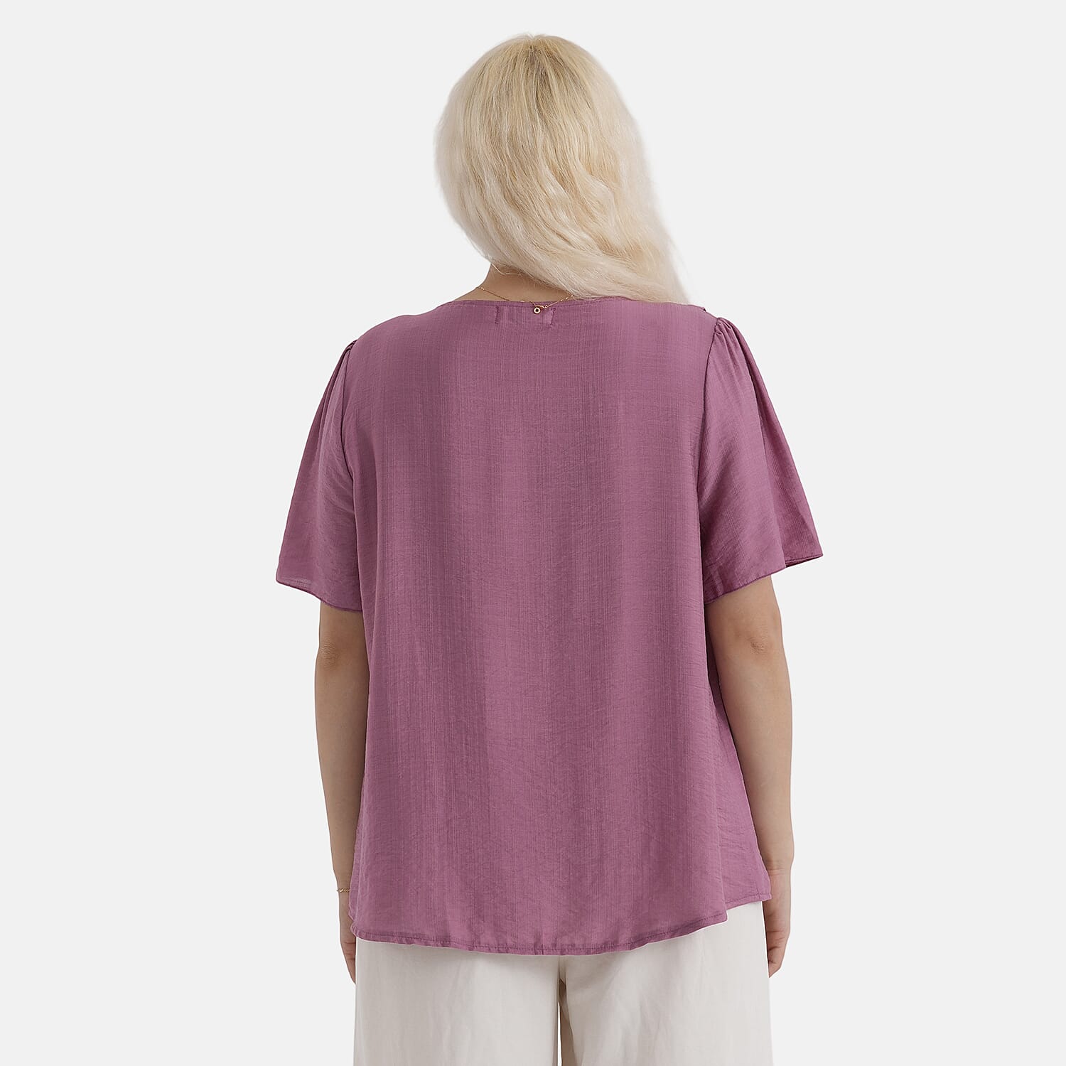 - Maisi Ruffled Collar Short Sleeve Blouse (Size - M) - Light Maroon
