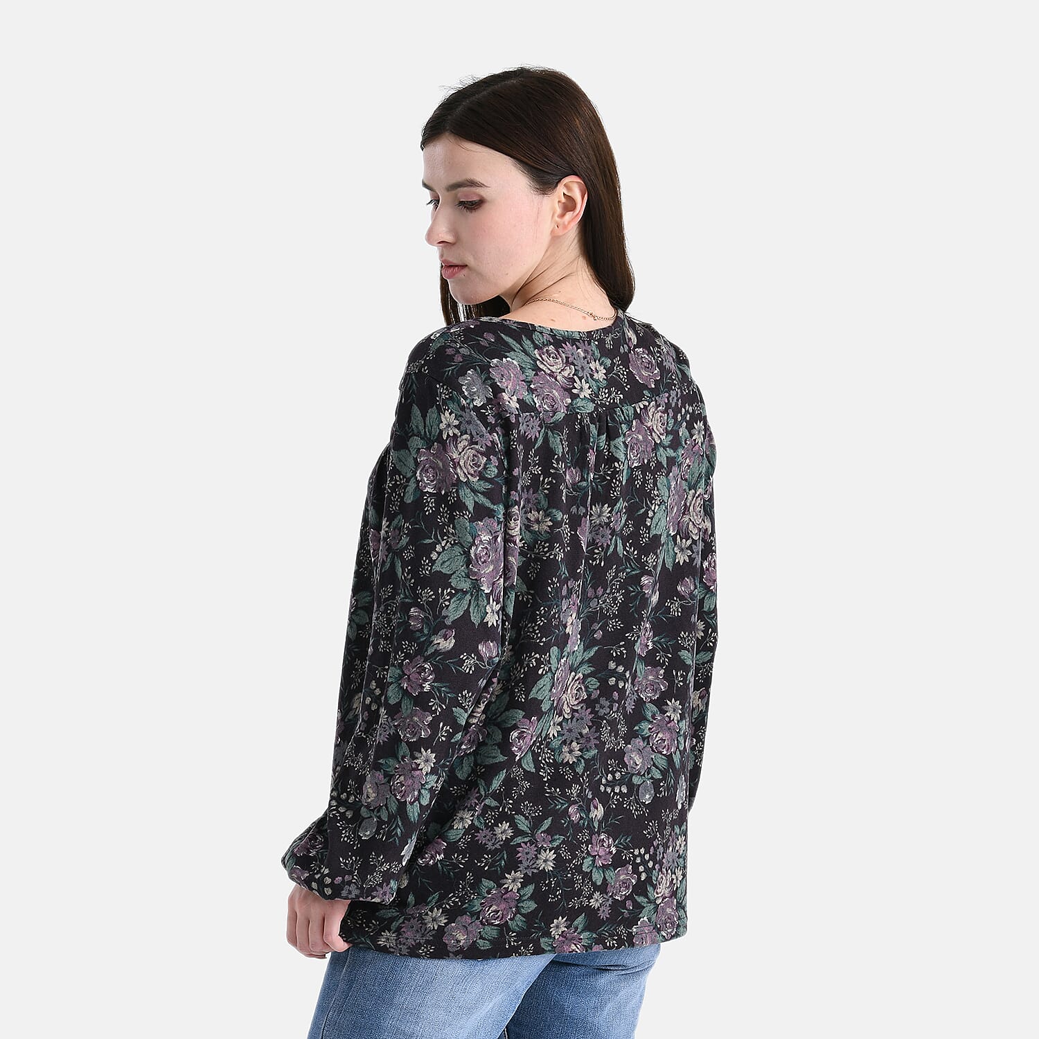 - Maisi Knitted Floral Print Blouse (Size 8-10) - Dark Purple