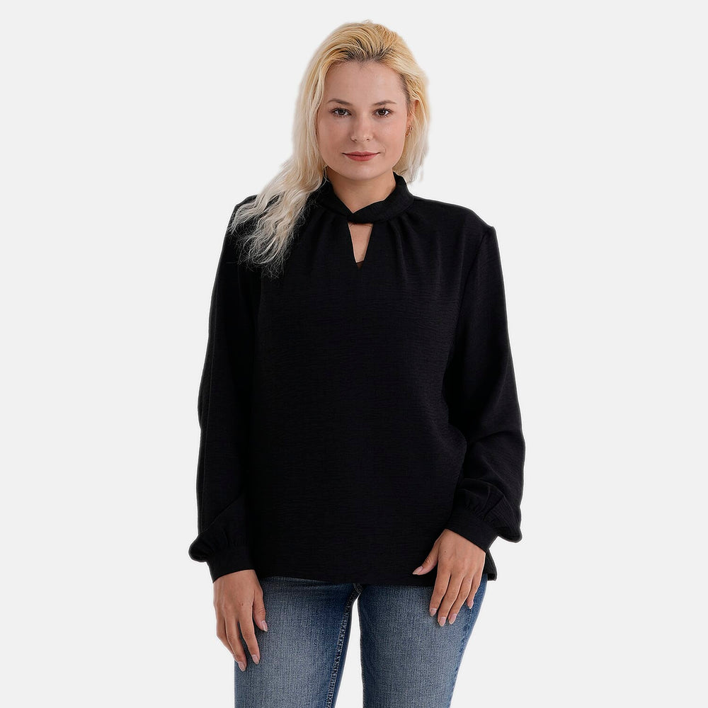 - Maisi Long-Sleeved Blouse With Keyhole Neck Detail (Size 8 To 10) - Black