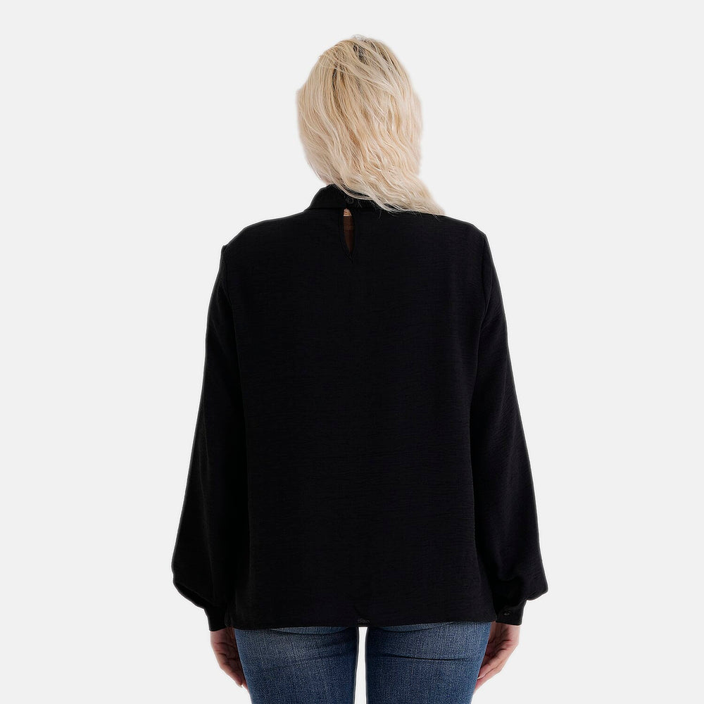 - Maisi Long-Sleeved Blouse With Keyhole Neck Detail (Size 8 To 10) - Black