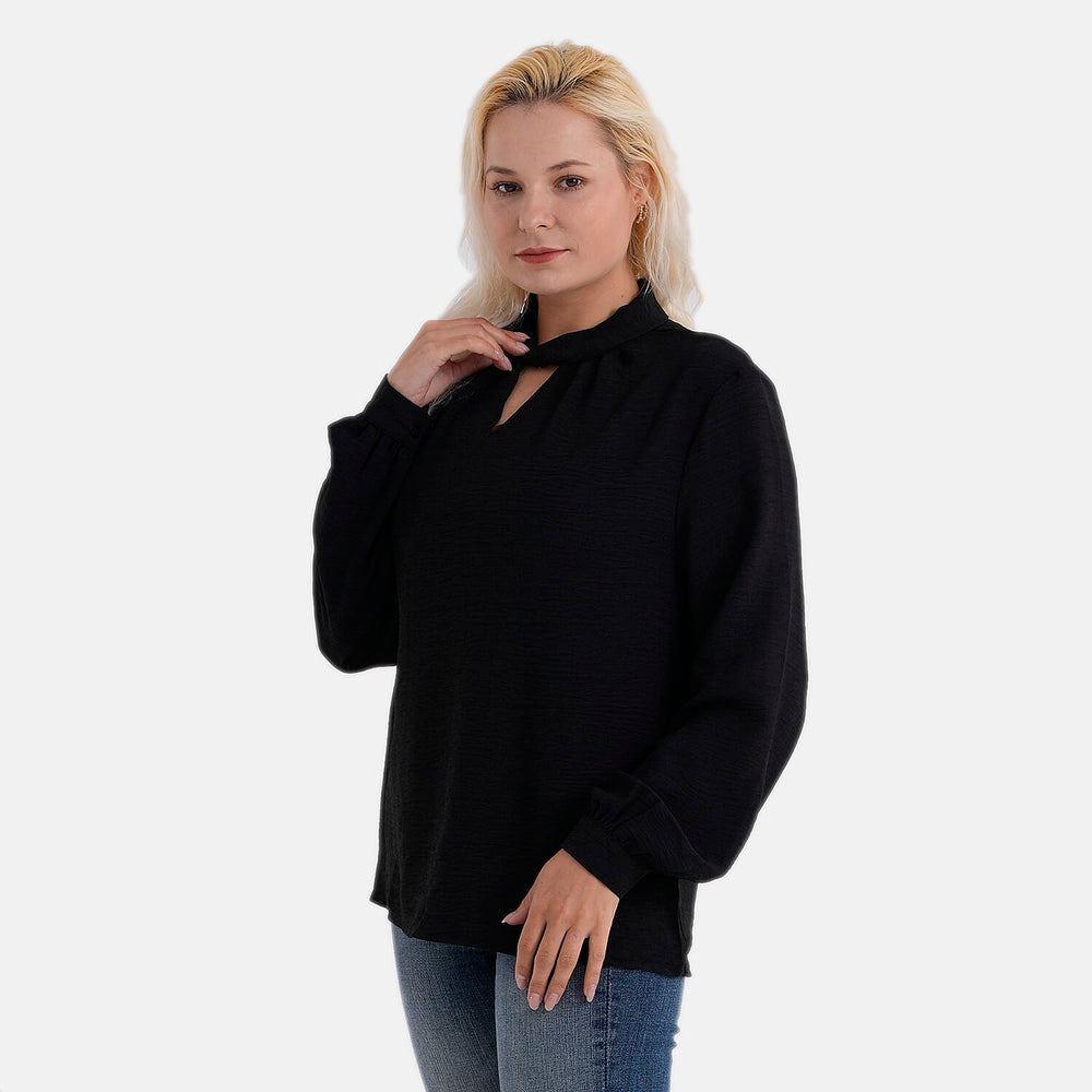 - Maisi Long-Sleeved Blouse With Keyhole Neck Detail (Size 8 To 10) - Black