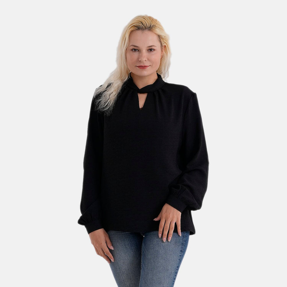 - Maisi Long-Sleeved Blouse With Keyhole Neck Detail (Size 8 To 10) - Black
