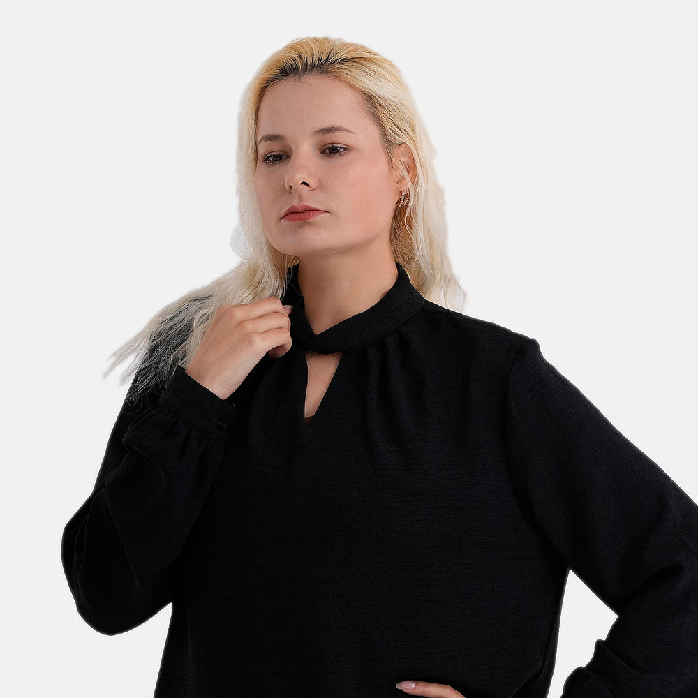 - Maisi Long-Sleeved Blouse With Keyhole Neck Detail (Size 8 To 10) - Black
