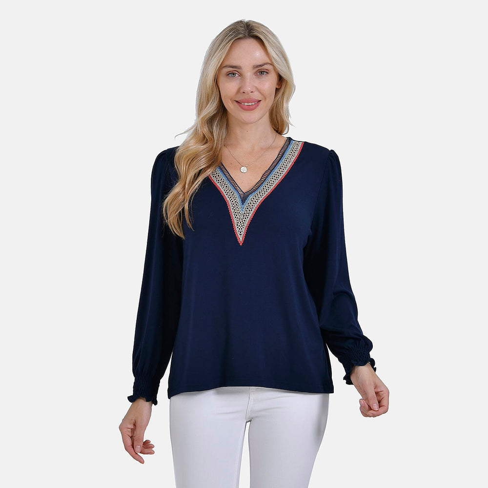- Maisi V-Neck Lace Blouse (Size S) - Blue