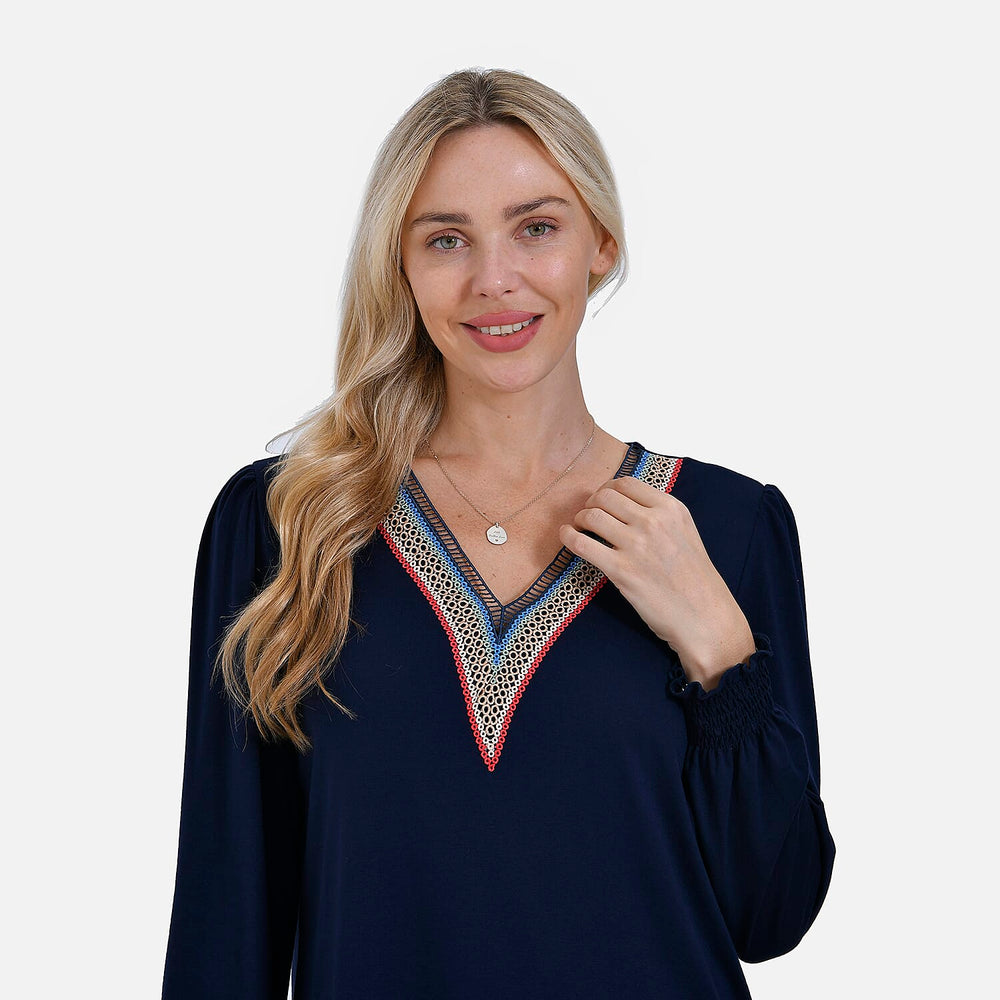 - Maisi V-Neck Lace Blouse (Size S) - Blue