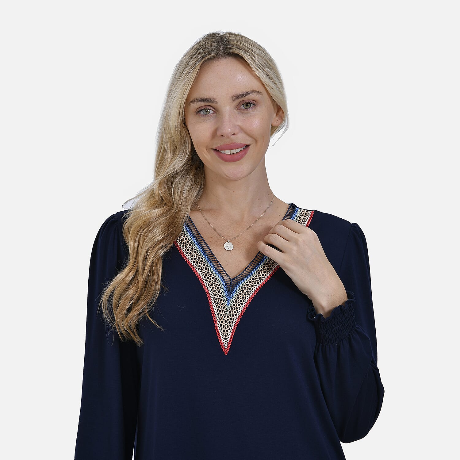 - Maisi V-Neck Lace Blouse (Size S) - Blue