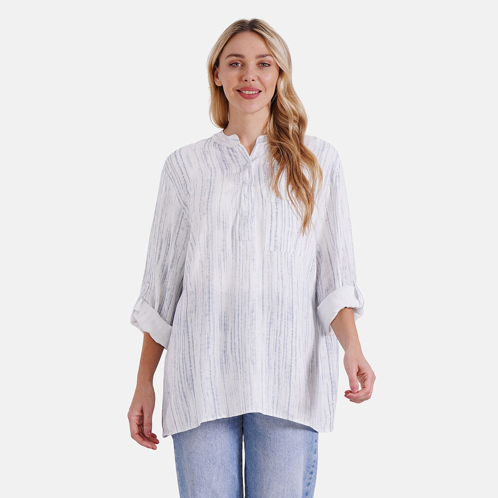 - Maisi Womens Linen Blend Super Soft Long Sleeve Relaxed Fit Blouse (Size S) - Blue