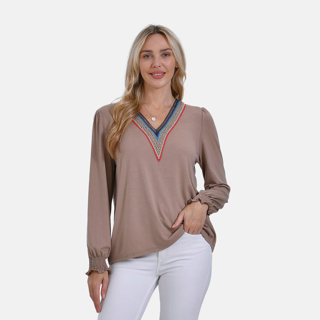- Maisi V-Neck Lace Blouse (Size S) - Khaki