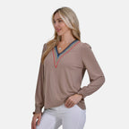 - Maisi V-Neck Lace Blouse (Size S) - Khaki