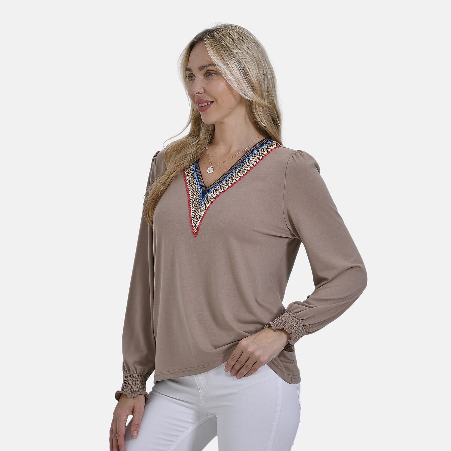 - Maisi V-Neck Lace Blouse (Size S) - Khaki
