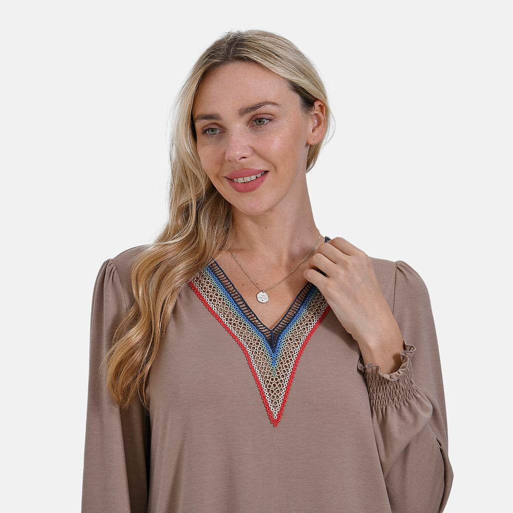- Maisi V-Neck Lace Blouse (Size S) - Khaki