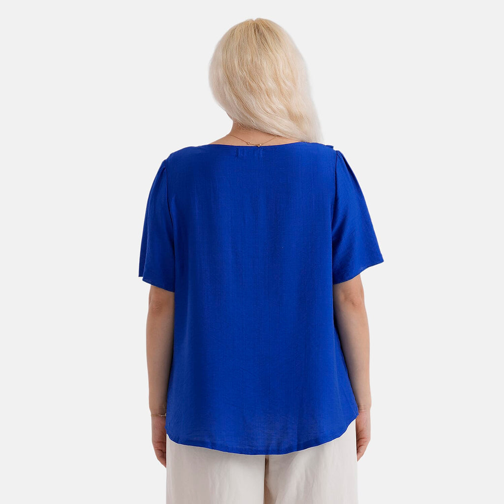 - Maisi Ruffled Collar Short Sleeve Blouse (Size S) - Navy Blue